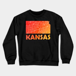 Colorful mandala art map of Kansas with text in red and orange Crewneck Sweatshirt